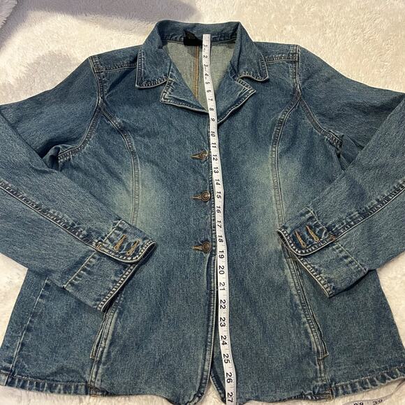 Y2K VTG Sonoma Blue Denim Button Up Blazer Jacket Cotton Medium Wash Sz XL - Picture 4 of 5